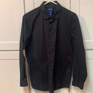 Slim fit Sz M 15-15 1/2, 32/33 Solid black dress shirt. Adjustable button sleeve